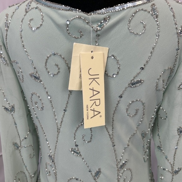 J Kara Women’s Evening Gown Beaded/Scalloped Asymmetrical Celadon Size-6 NWT - Picture 6 of 14